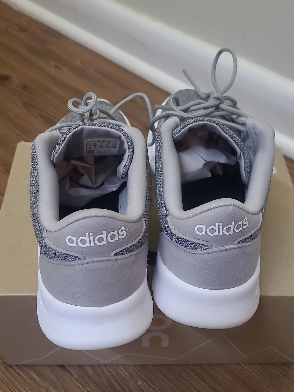 adidas Light Gray Knit Sneakers with White Three Stripes for women size 7.5 used